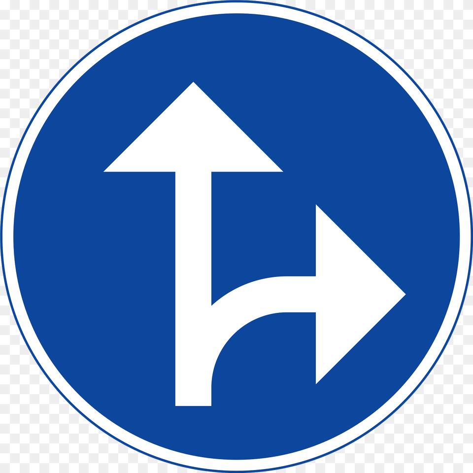 Proceed Straight Or Turn Right Only Sign In Sweden Clipart, Symbol, Disk, Road Sign Free Png