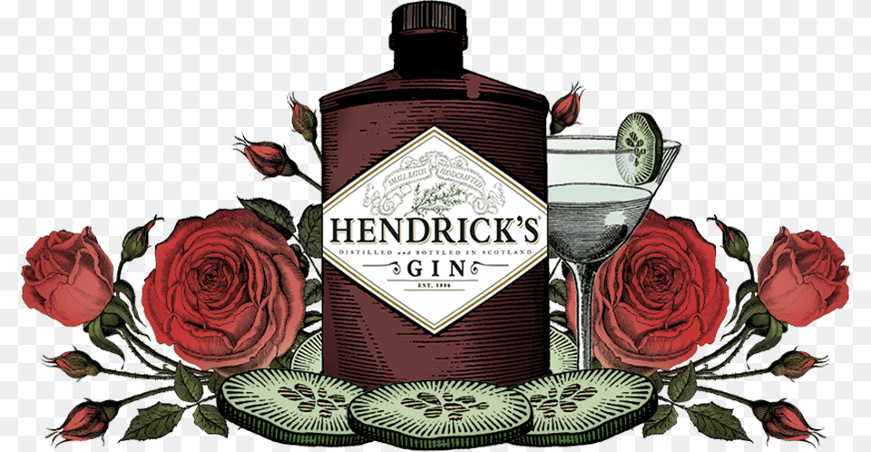 Process Hendricks Gin With Rose, Alcohol, Plant, Liquor, Flower Png Image