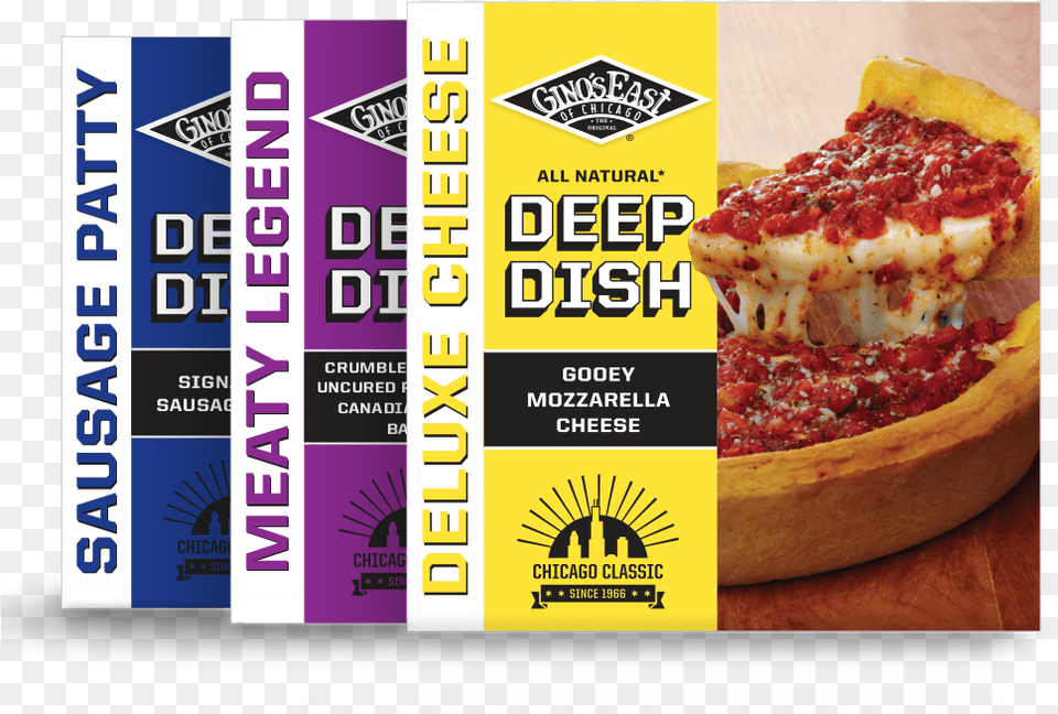 Product Deep Dish Gino39s Deep Dish Pizza Frozen, Advertisement, Poster, Food, Bread Png