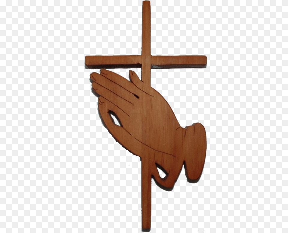 Product Design Wood Brown Cross With Praying Hands, Symbol, Clothing, Furniture, Glove Free Png Download