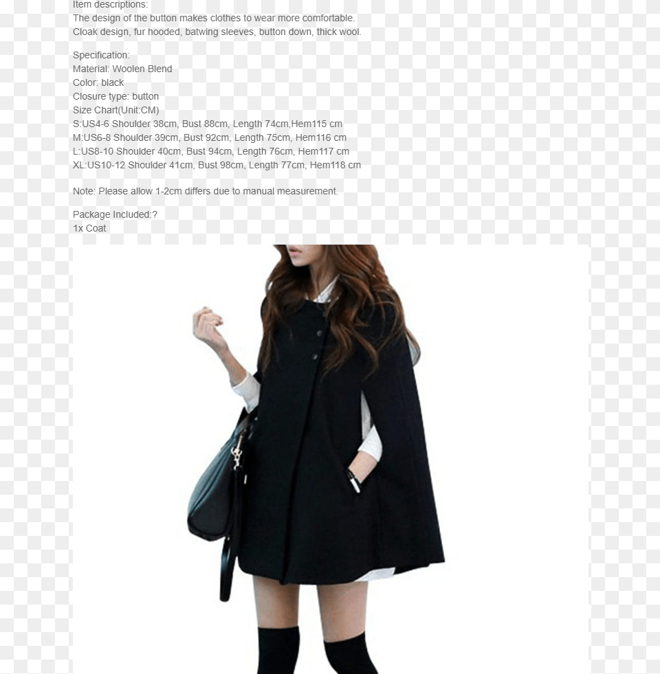 Product Details Of Women S Cape Batwing Wool Poncho Cape Coat Veronica Lodge, Clothing, Accessories, Person, Handbag Free Png Download