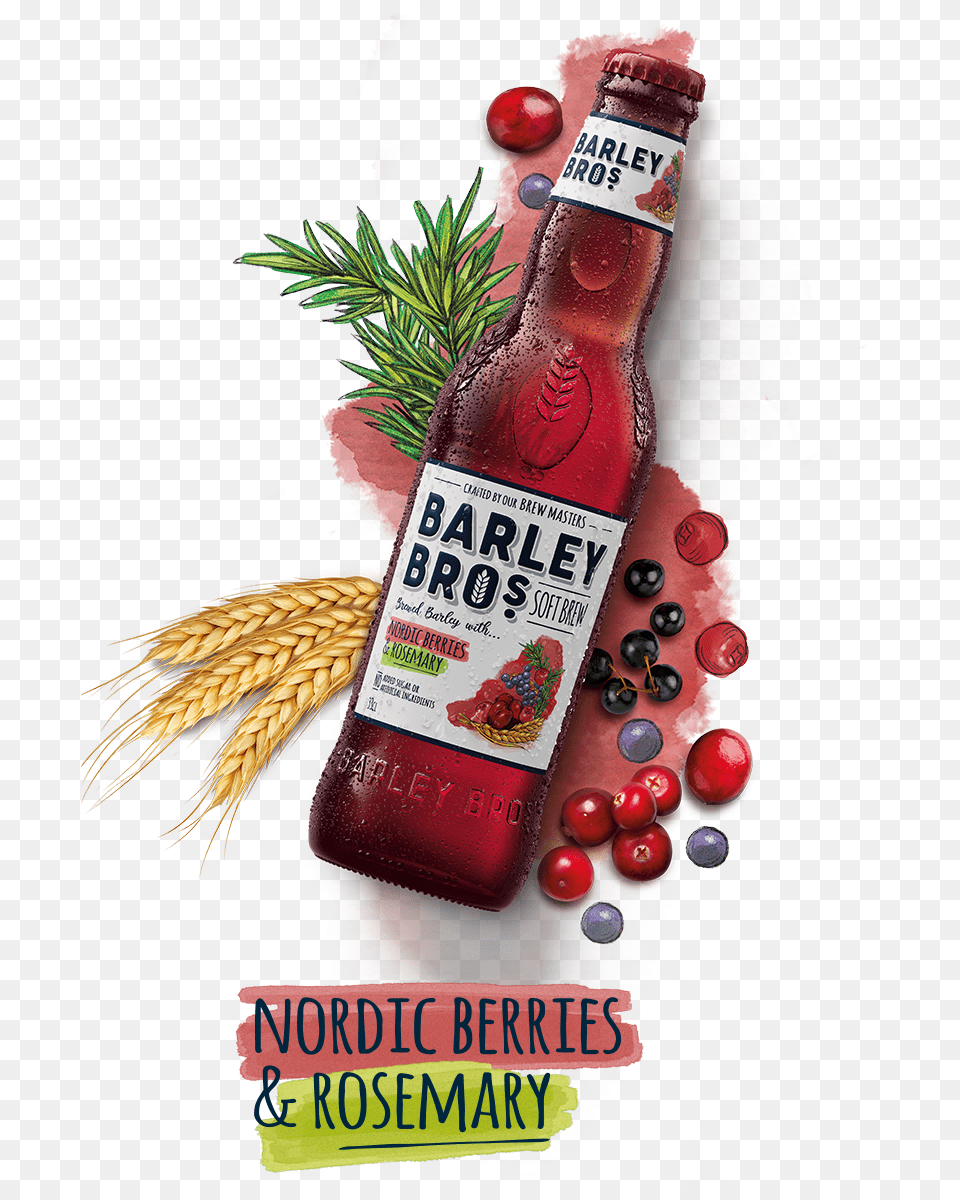 Productlineup Main Image 33cl Bottle Layingdown Berries Barley Bros Soft Brew, Advertisement, Food, Ketchup, Beverage Free Png