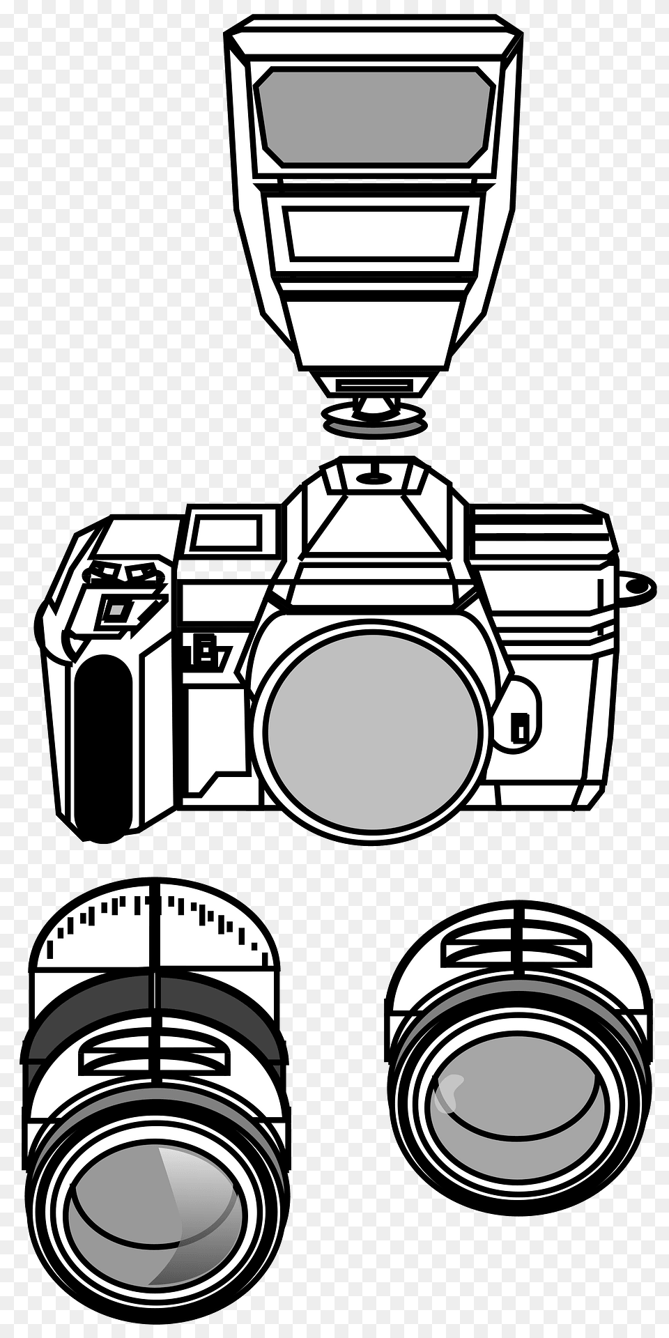 Professional Camera And Lens Black And White Clipart, Electronics, Digital Camera, Ammunition, Grenade Free Transparent Png
