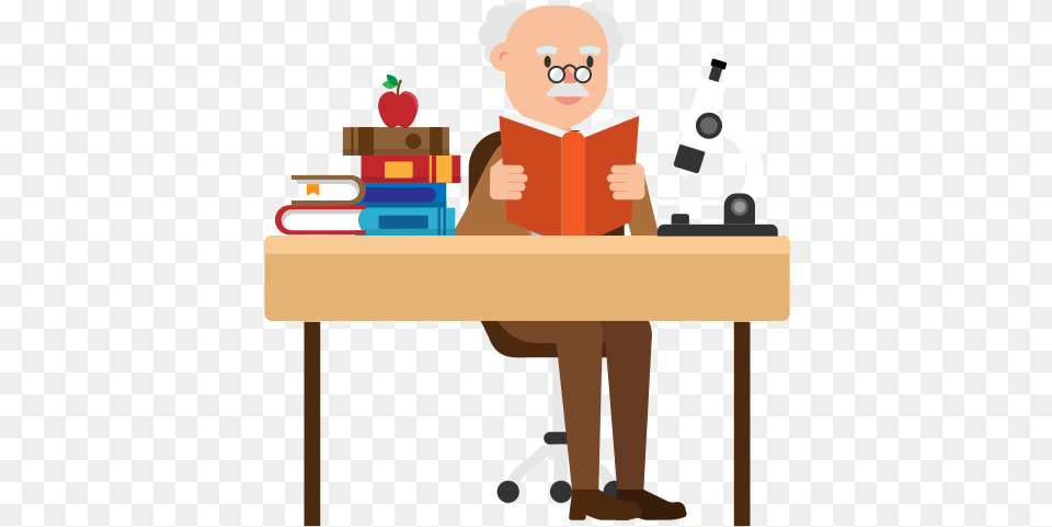Professor On Desk Cartoon, Table, Reading, Furniture, Person Free Transparent Png