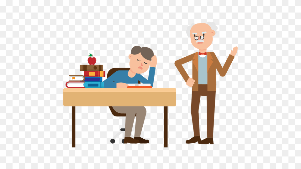 Professor Scolding A Student Cartoon, Table, Desk, Furniture, Reading Free Png