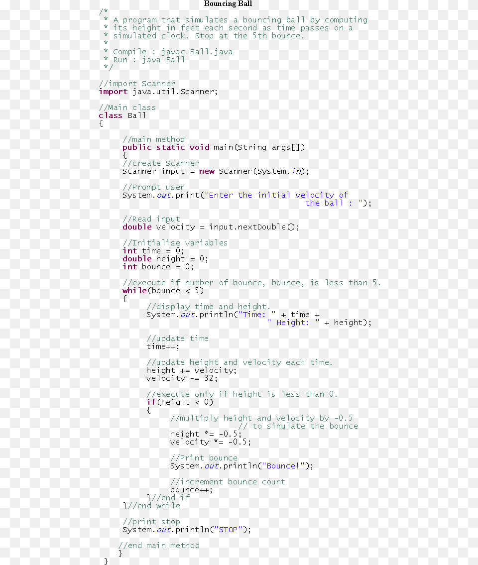 Program That Simulates A Bouncing Ball Document, Page, Text Free Png Download
