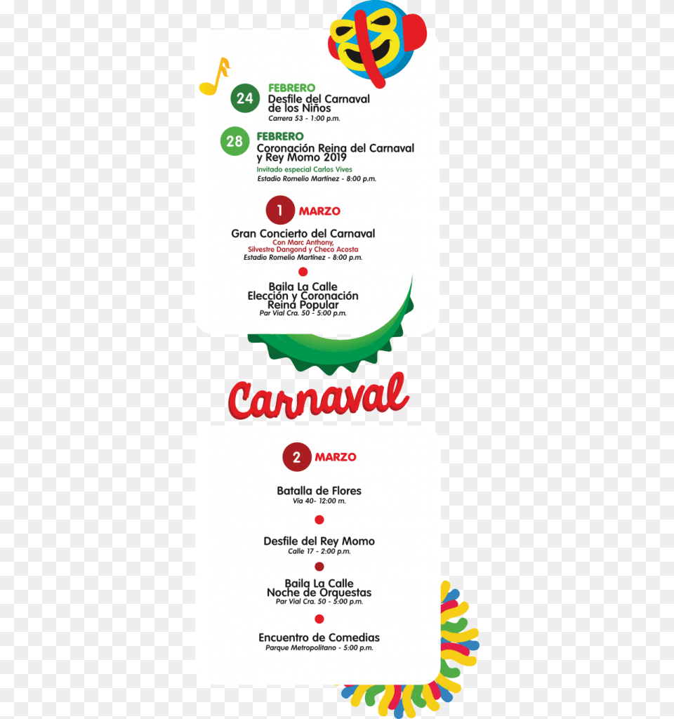 Programacin Del Carnaval De Barranquilla Escarapela Oficial Carnaval De Barranquilla 2019, Text, Menu Free Png