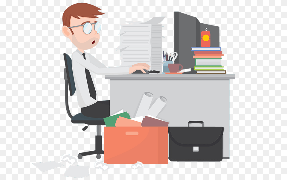 Programmer At Desk Clipart Vector Royalty Business Computer Work Transparent Background, Furniture, Table, Person, Face Free Png Download