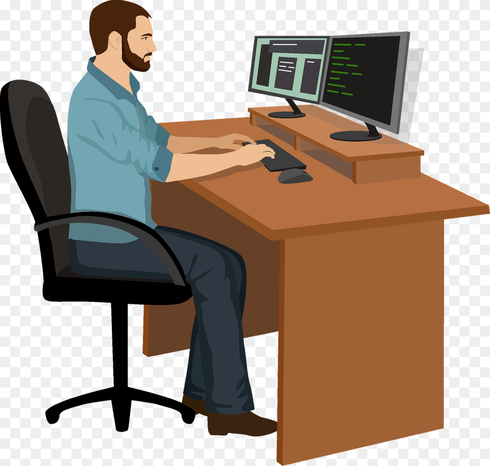 Programmer Clipart, Table, Desk, Furniture, Computer Free Png