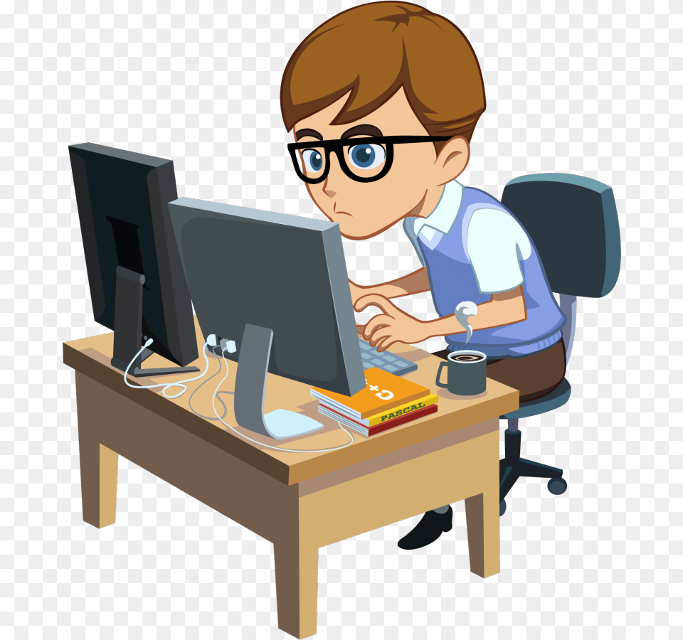 Programmer Clipart Computer Programming Software Programmer Cartoon, Table, Pc, Furniture, Electronics Free Png Download