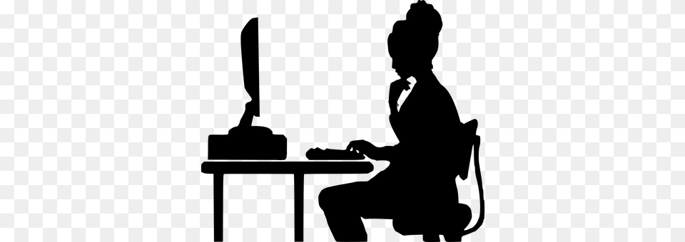 Programmer Computer Woman Support Person On Computer Silhouette, Gray Png