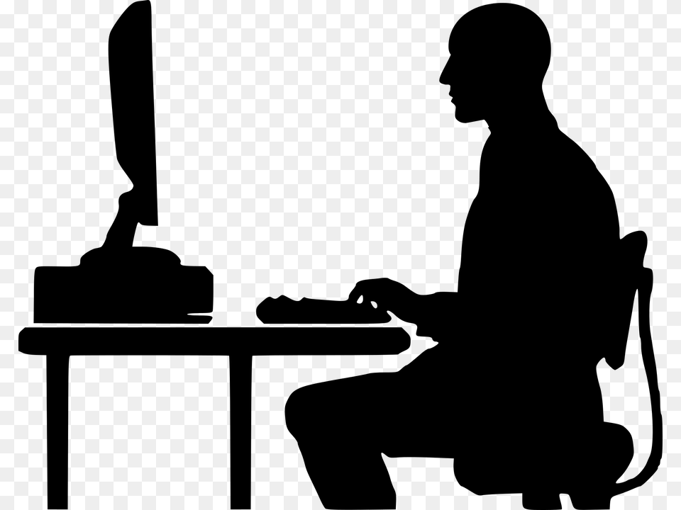 Programmer Typing Silhouette Ceo Computer People Silhouette Computer, Gray Free Png Download