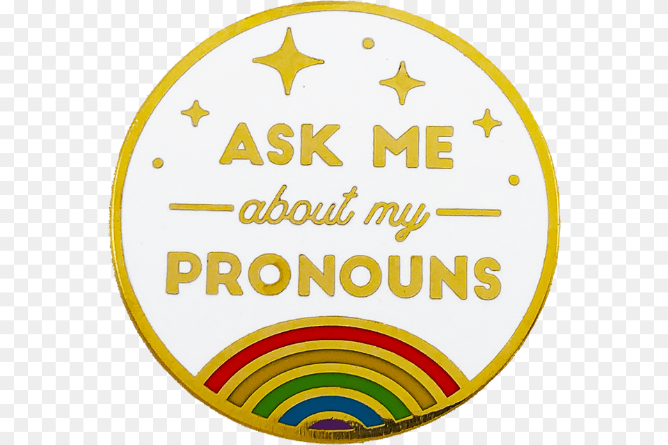 Pronoun Pin Circle, Badge, Logo, Symbol, Gold Free Png