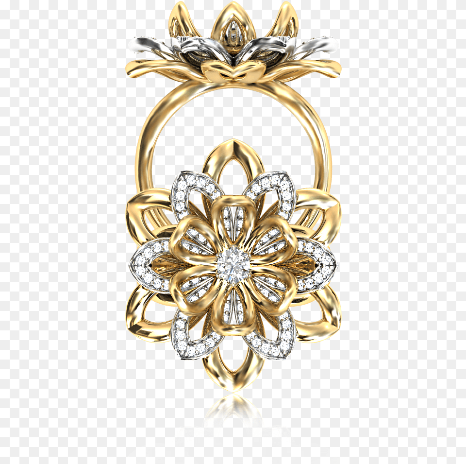 Protea Dress Ring Two Tone Brooch, Accessories, Jewelry, Gold, Diamond Png Image
