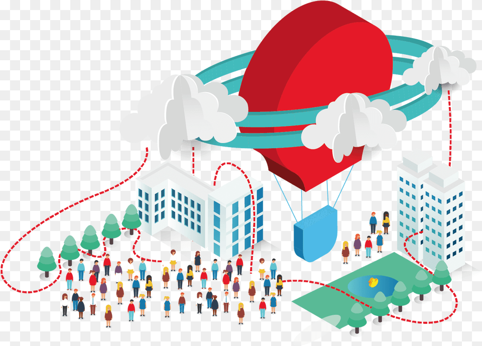 Providing Seamless Solutions For A Distributed World, Balloon, Person, City, Aircraft Free Png Download