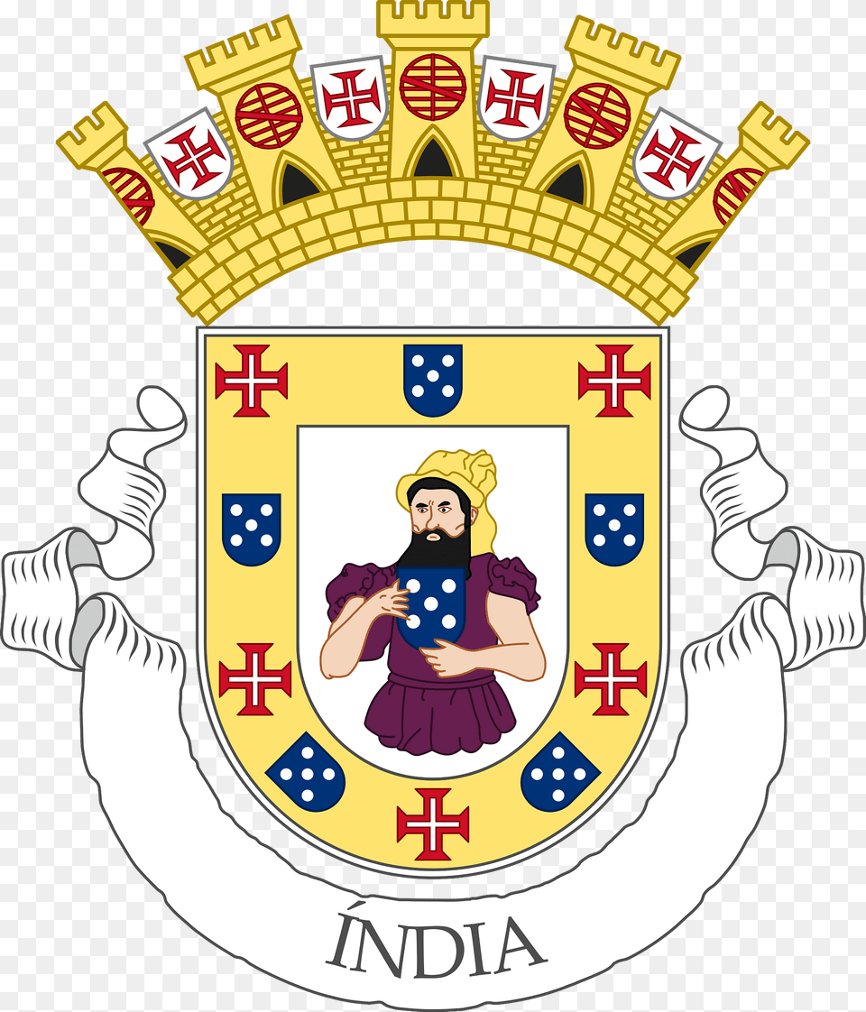 Provisional Coat Of Arms Of The Colony Of Portuguese India Clipart, Baby, Person, Face, Head Png Image