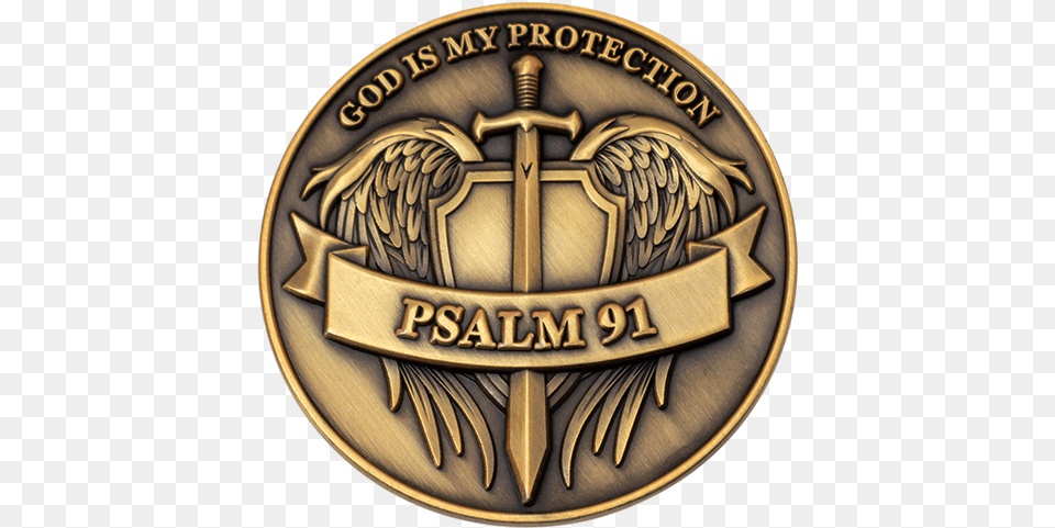 Psalms 91 God Is My Protection Challenge Coin Psalm 91 Logo, Emblem, Symbol, Cross Png Image