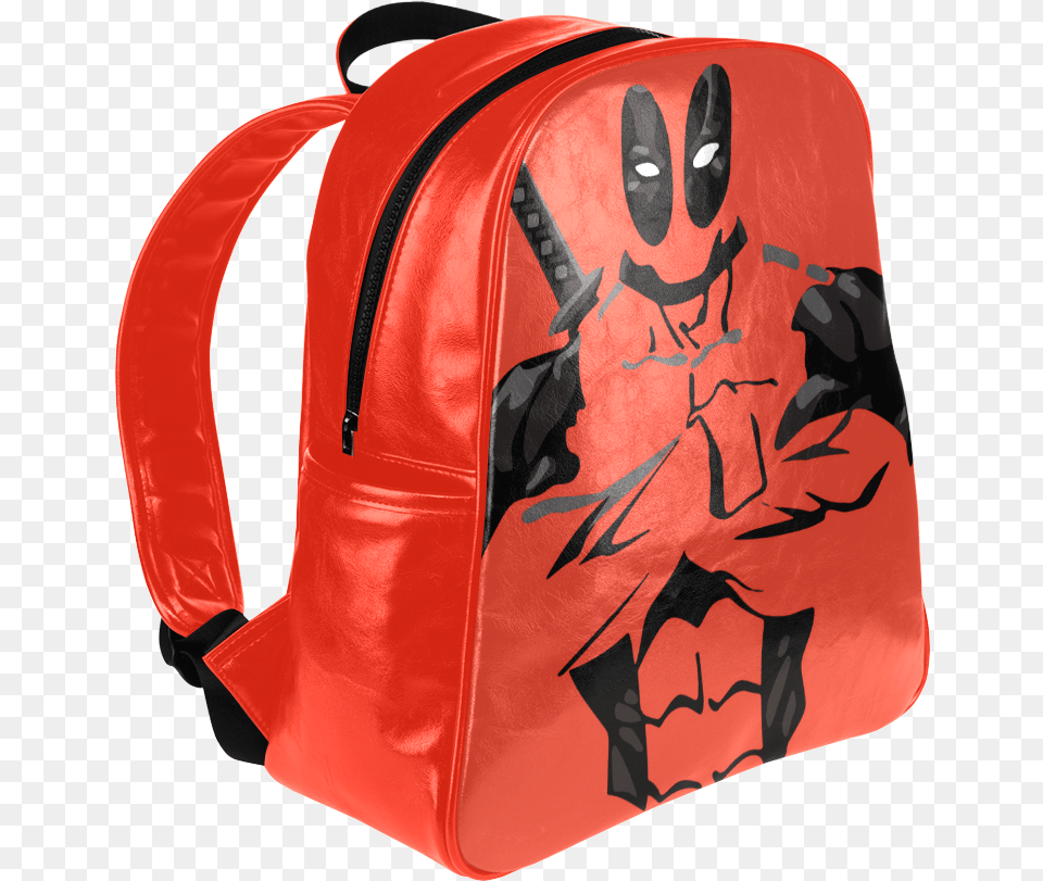 Psylocke Leather Backpack With Deadpool Print Casual Laptop Bag Png Image