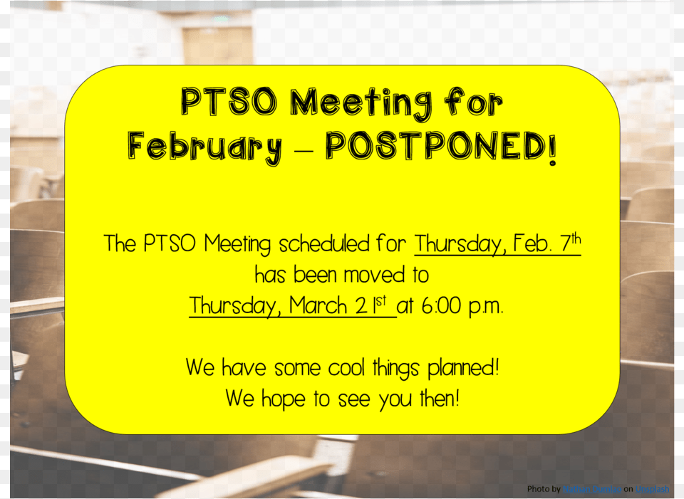 Ptso Meeting Postponed Poster, People, Person, School, Room Png