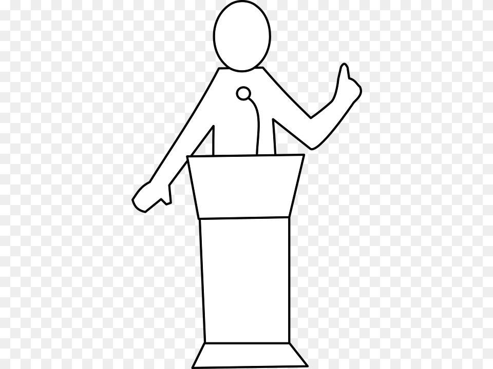 Public Speaker Talker Education Podium Presentation Speech Clipart Black And White, Audience, Crowd, Person, Cross Free Png