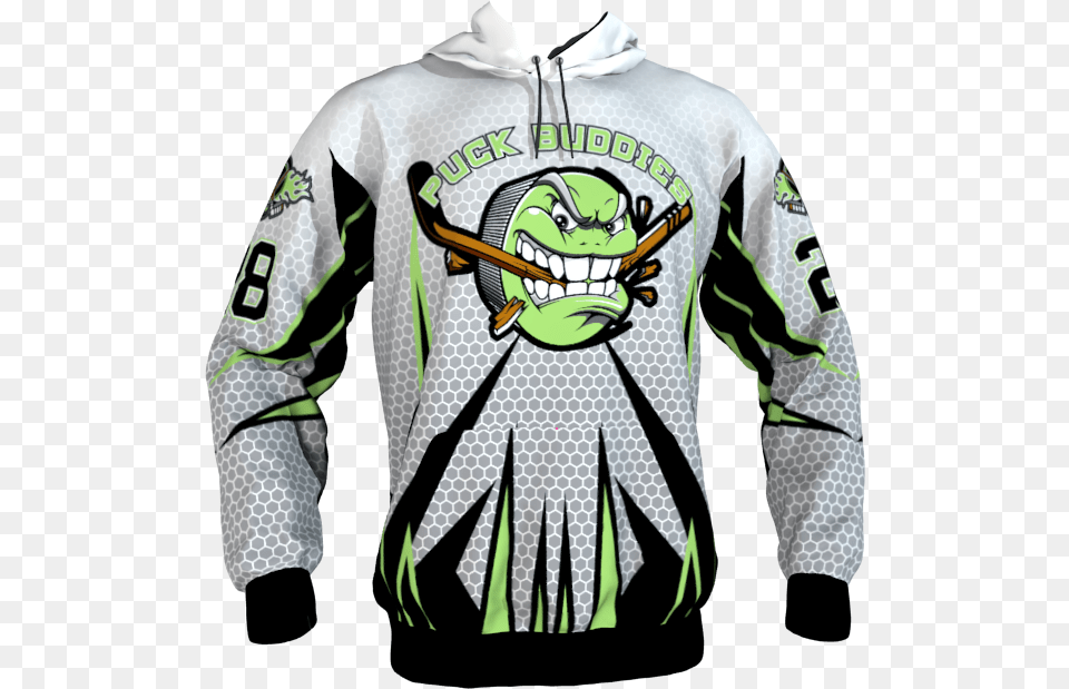 Puck Buddies White Hoodie Long Sleeve, Sweatshirt, Clothing, Knitwear, Long Sleeve Free Png