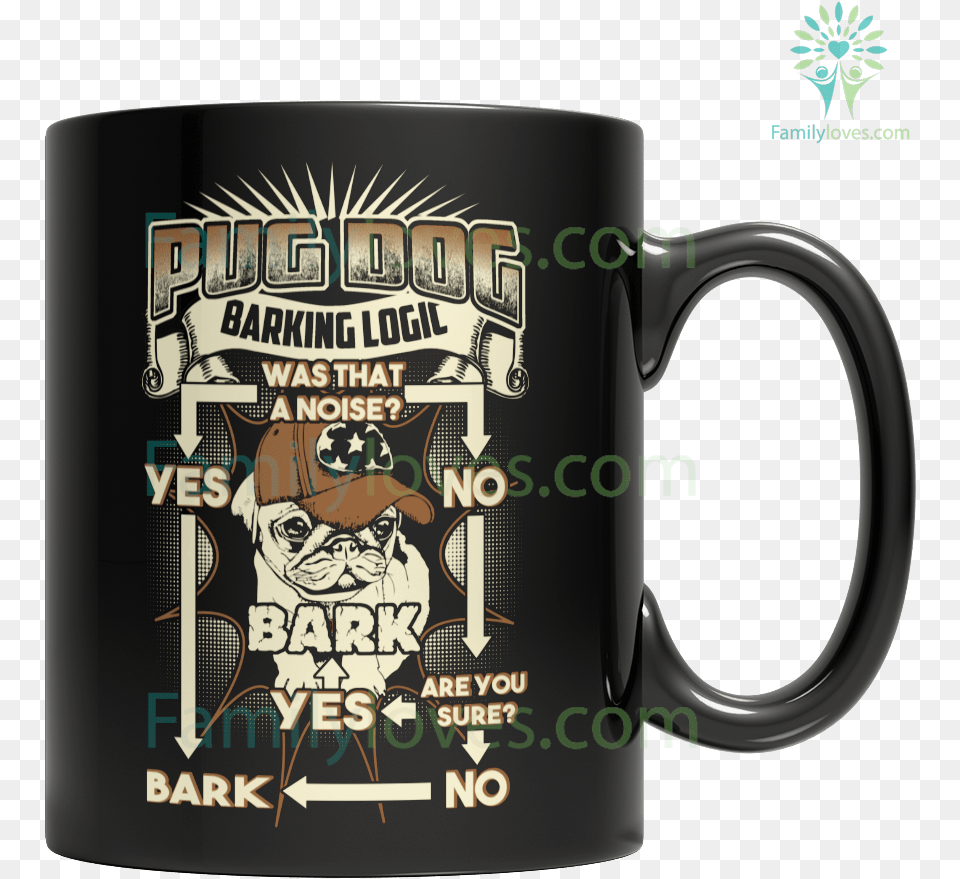 Pug Dog Barking Mug Tag Familyloves Beer Stein, Cup, Adult, Man, Male Free Transparent Png
