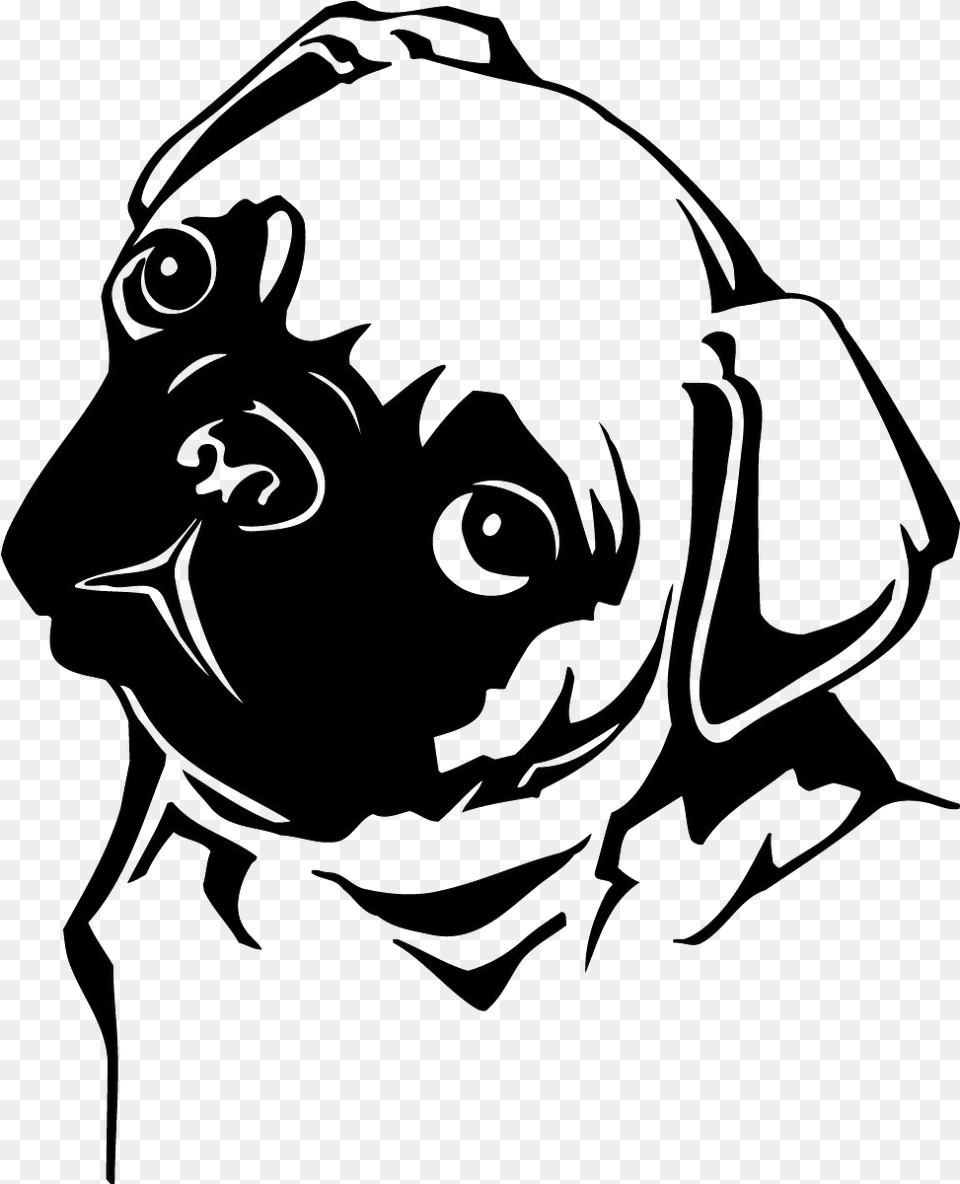 Pug Dog Wall Art Sticker Pug Black And White Clip Art, Drawing, Person, Stencil Free Png