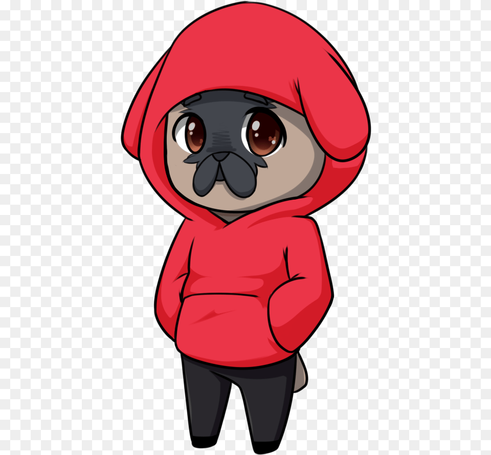 Pug Drawing Anime Anime Pug 1000x1000 Clipart Download Anime Pug Drawing, Clothing, Hood, Knitwear, Sweater Png Image