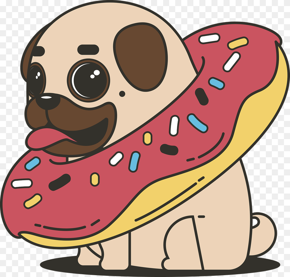 Pug In A Donat Clipart, Clothing, Hat, Food, Sweets Free Png