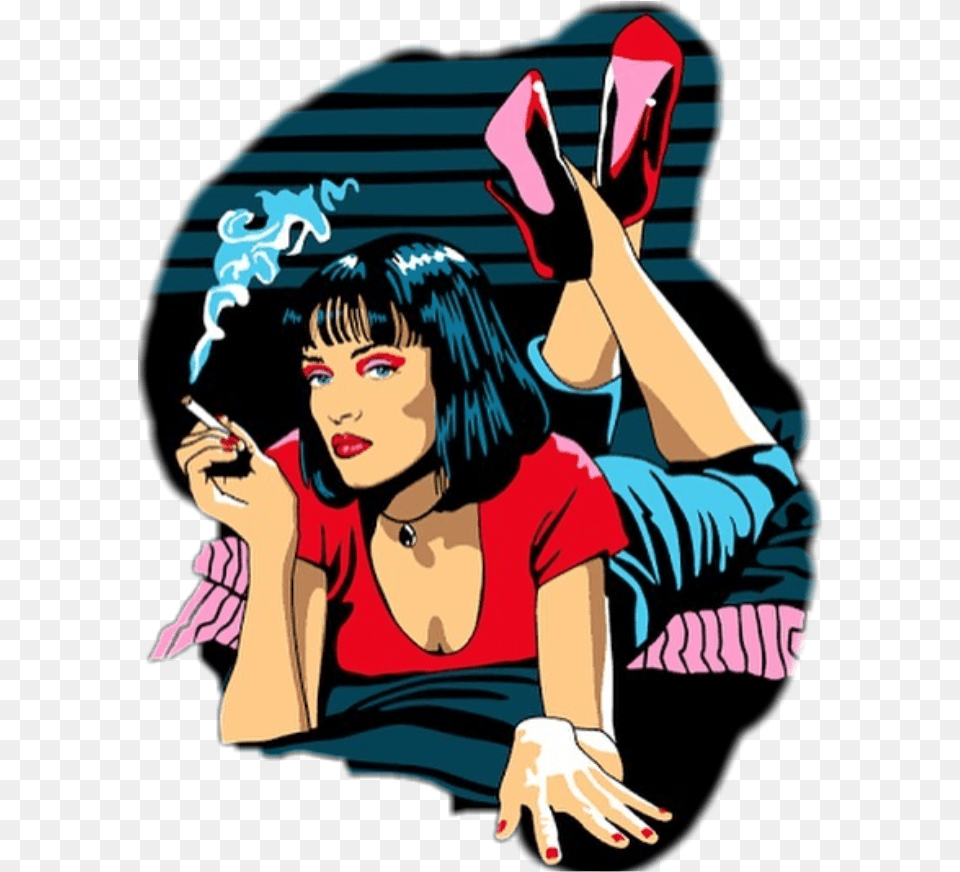 Pulpfiction Umathurman Popart Cigarette Mia Wallace Pop Art, Book, Publication, Comics, Adult Png Image