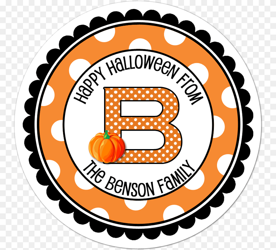 Pumpkin Monogram Polka Dot Border Personalized Halloween Sticker Snow White Pictures Sticker, Text, Logo, Disk, Symbol Free Transparent Png