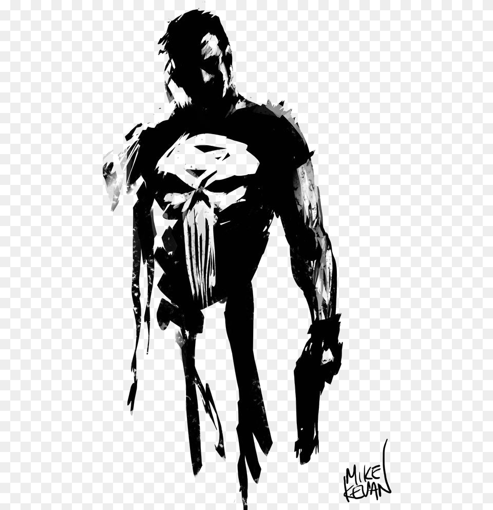 Punisher Tattoo Black And White, Adult, Female, Person, Stencil Free Png Download