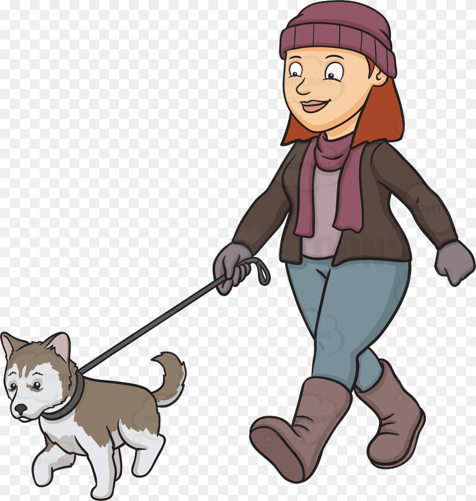 Puppy Cartoon Clipart At For Personal Use Transparent Lady Walking Dog Clipart, Person, Baby, Head, Face Png Image