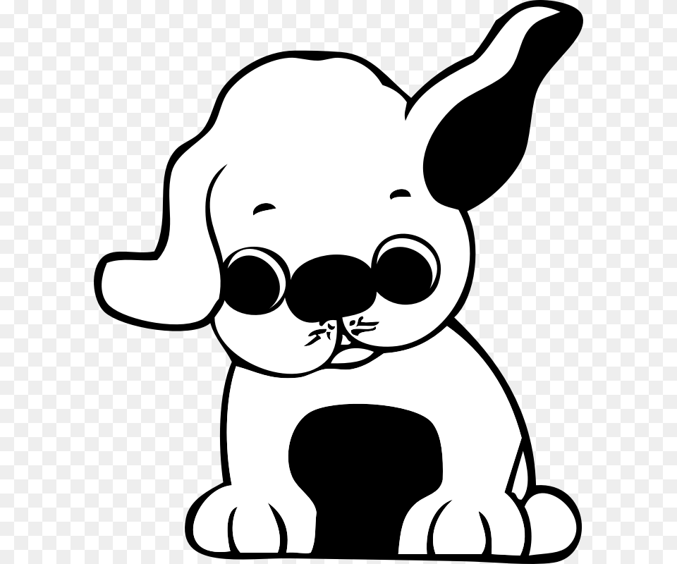 Puppy Cartoon Cute Ears Isolated Comic Doggy Puppy Clipart Black And White, Stencil, Baby, Person, Face Free Png Download