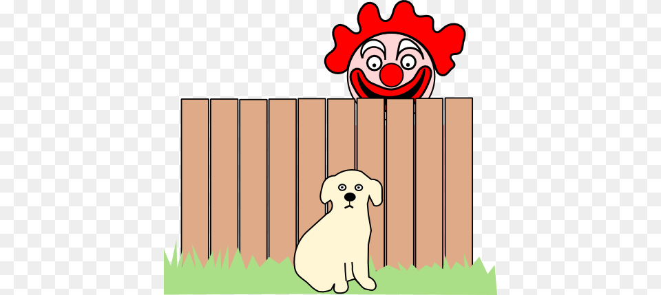 Puppy Sitting In Yard While Scary Clown Peeps Over Dog, Animal, Canine, Mammal, Pet Png Image