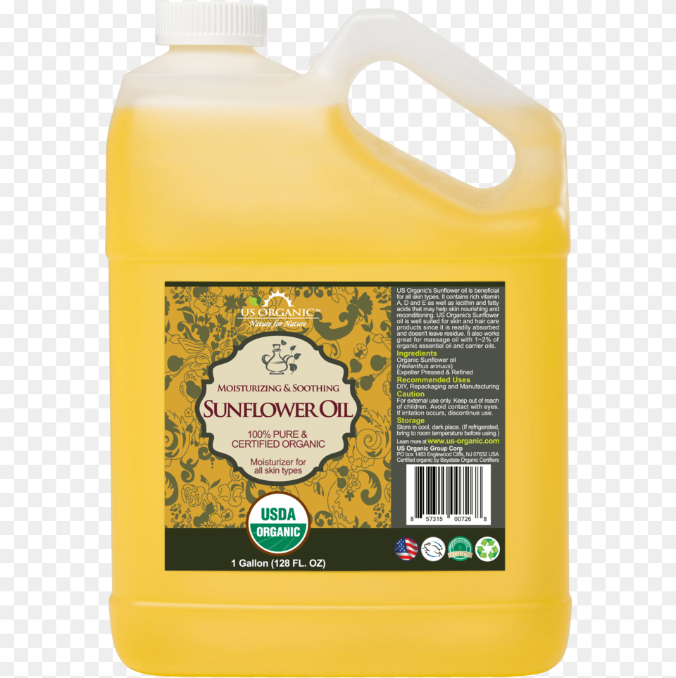 Pure Certified Usda Organic Sunflower Oil 128 Oz 1 Gallon Usda Organic, Cooking Oil, Food, Bottle, Shaker Free Png