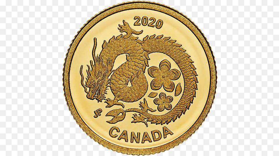 Pure Gold Coin U2013 Lucky Flower Dragon Mintage 5888 2020 Coin, Plate Png