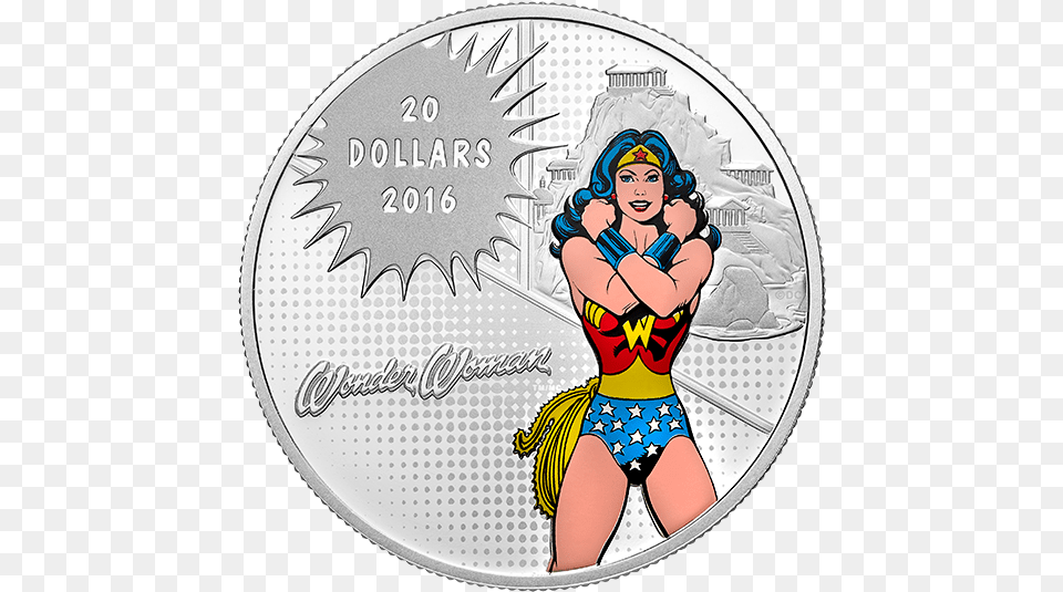 Pure Silver Coloured Coin Dc Comicstm Originals Wonder Woman Silver Coin, Book, Comics, Publication, Adult Free Transparent Png