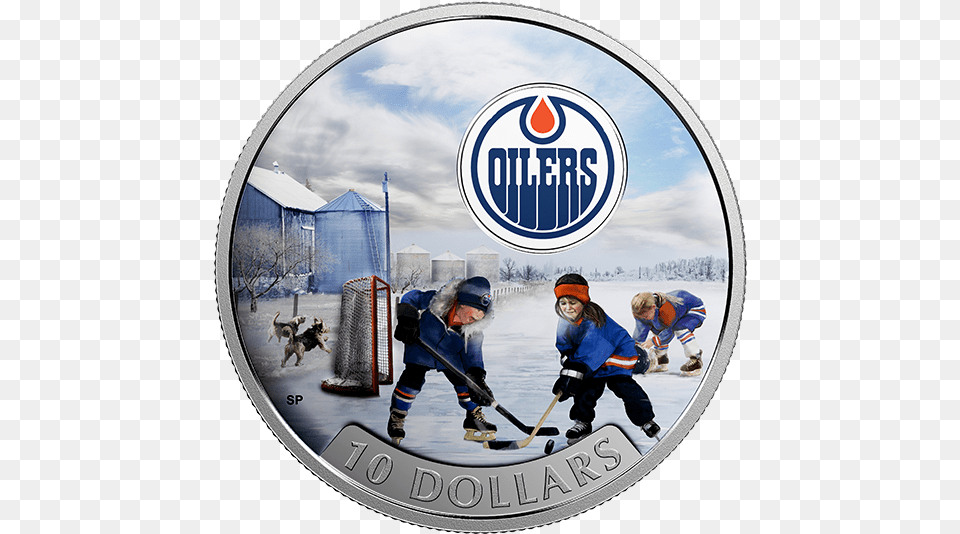 Pure Silver Coloured Coin Passion To Play Edmonton Oilers Wincraft 8quot X Color Decal, Person, Boy, Child, Male Png Image