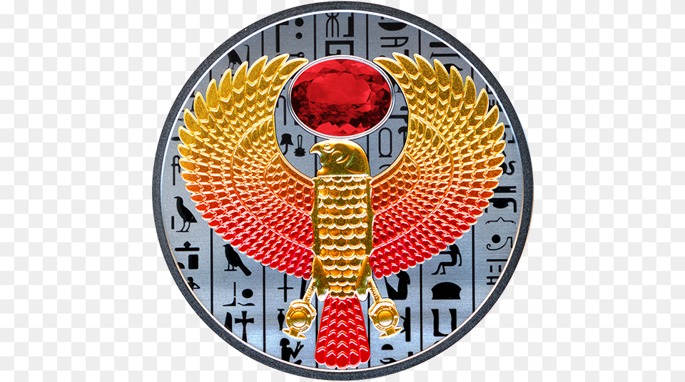 Pure Silver Gold Plated Coin U2013 Egyptian Falcon Mintage The Garden Of Morning Calm, Symbol, Emblem, Accessories, Person Free Transparent Png