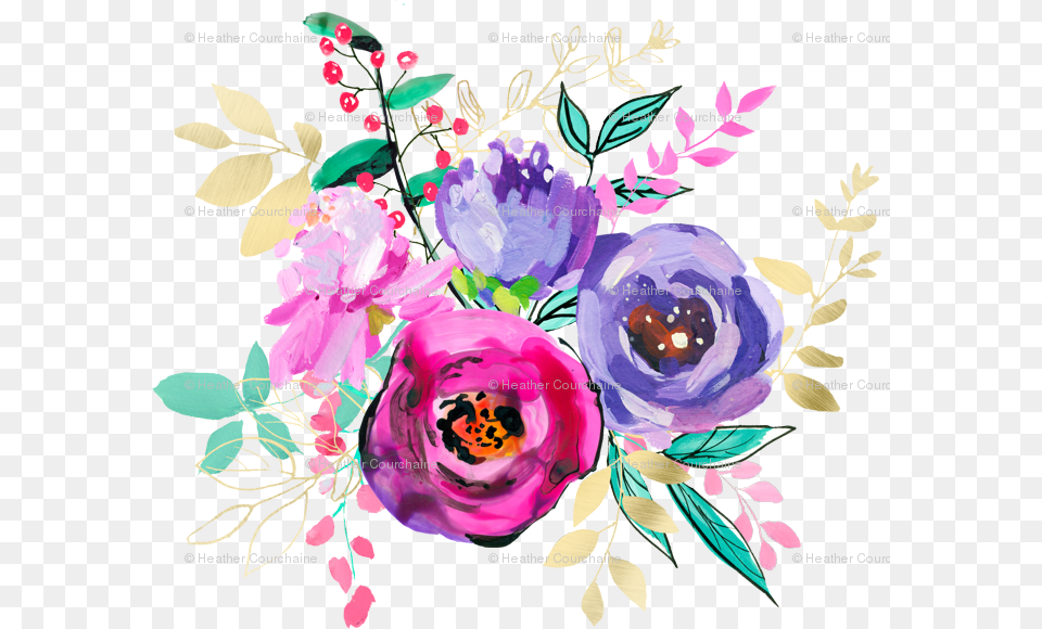 Purple And Gold Floral Bouquet 2 6quot Giftwrap Spoonflower Inc, Art, Pattern, Graphics, Floral Design Free Transparent Png