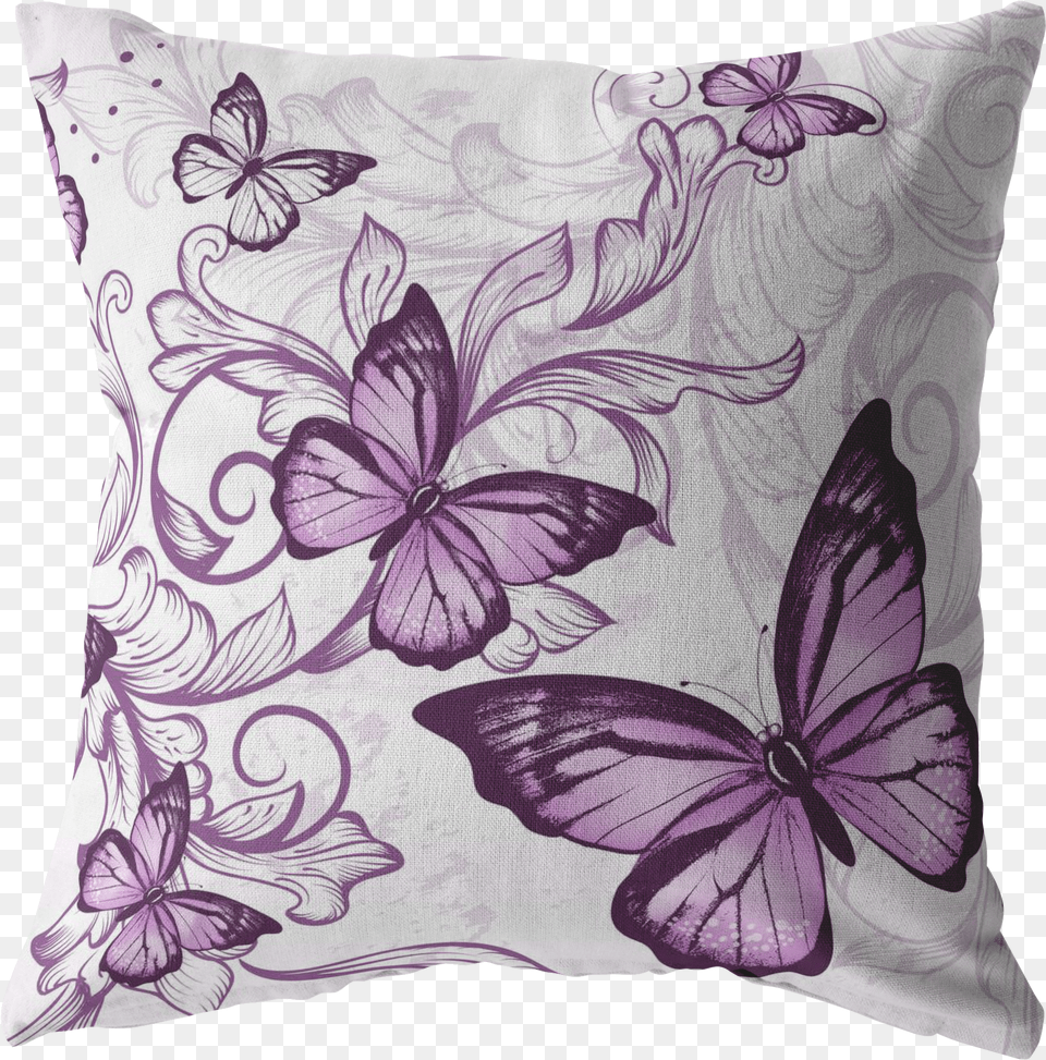 Purple Butterfly Pillow In White Cushion Png Image
