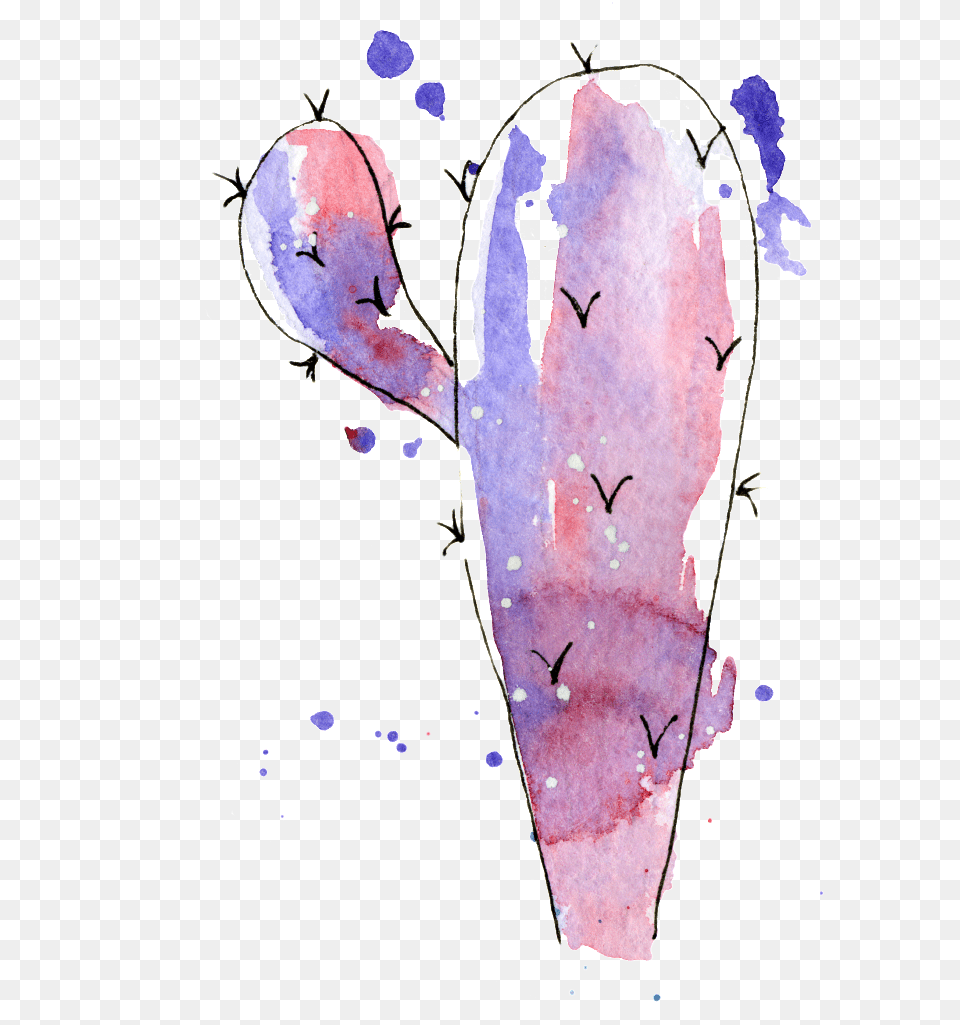 Purple Cactus Hand Painted Watercolors Of Transparent Narisovannie Kaktus Akvarel, Person, Art, Collage, Paper Png Image