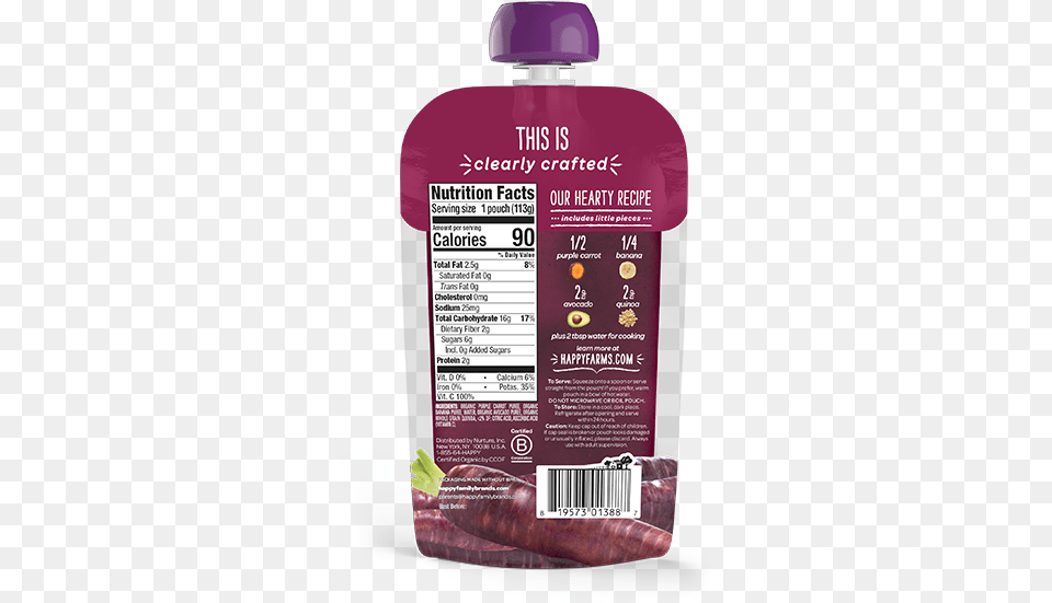 Purple Carrots Bananas Avocados Amp Quinoaclass Happy Organic Baby Pouch Back, Bottle, Herbal, Herbs, Plant Free Png Download