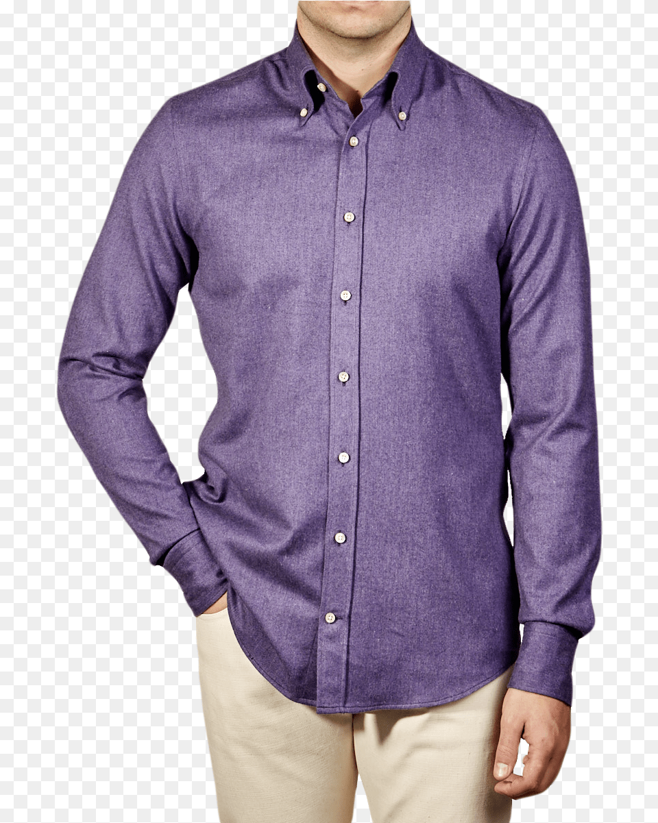 Purple Cotton Flannel Slimline Shirt Man, Clothing, Dress Shirt, Long Sleeve, Sleeve Free Transparent Png