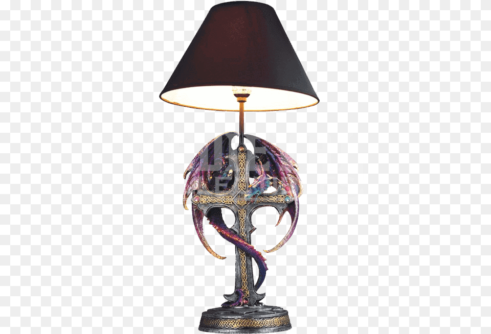 Purple Dragon On Cross Table Lamp Dragon Lamps, Table Lamp, Lampshade Png Image