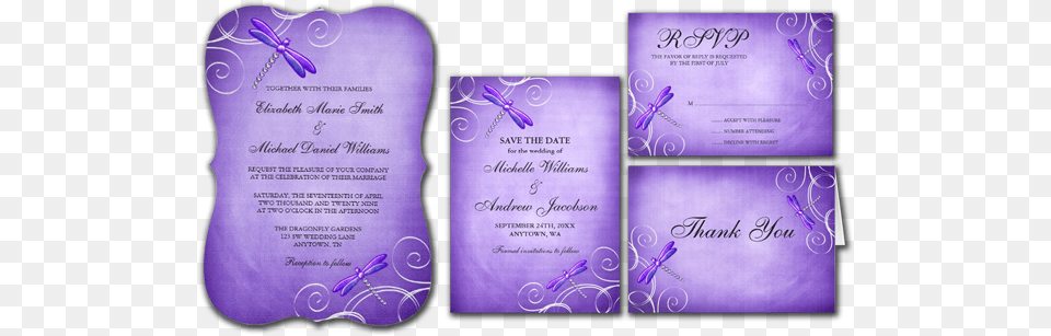 Purple Dragonfly Swirls Wedding Invitations Flyer, Text Png