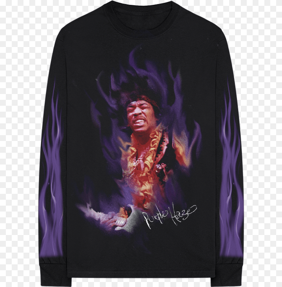Purple Flame Ls Tee Long Sleeve, Long Sleeve, Clothing, T-shirt, Person Free Transparent Png