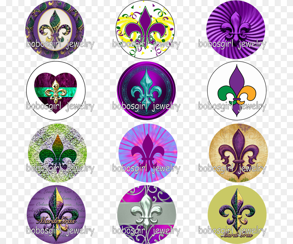 Purple Fleur De Lis Mardi Gras Glass Magnetic Button Circle, Art, Graphics, Carnival, Crowd Png Image