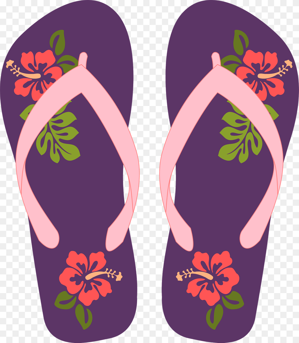 Purple Flip Flops With Red Flowers And Pink Straps Clipart, Clothing, Flip-flop, Footwear, Can Free Png Download